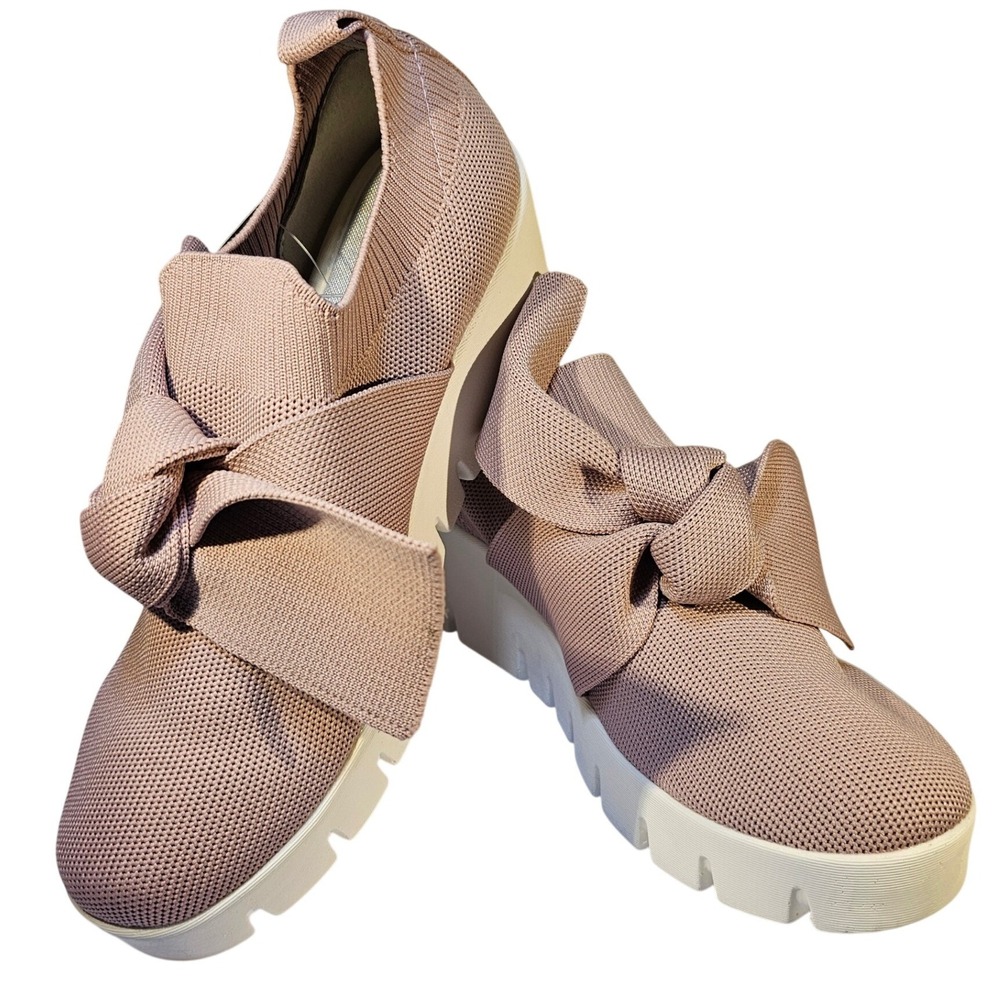 Bernie Mev Venti Serenity Mauve Knit Bow‎ Platform Slip On Sneakers Size 39 NEW